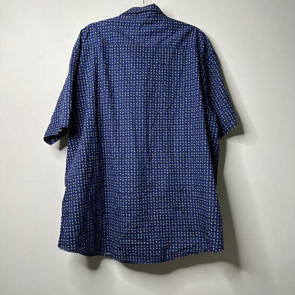 Geometrix Blue Short Sleeve Patterned Button Front Shirt Men's 4XL - Picture 4 of 4